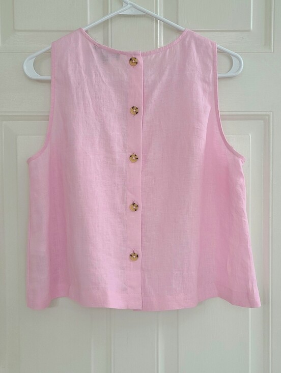 J. Crew Tops - J Crew Maxine Button Back Linen Top Sleeveless Tank Size M Light Pink Cropped